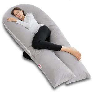 Meiz Pregnancy Pillows for Sleeping, Full Body Pregnancy Pillow with 300TC Comfy Pillowcase & Microfiber Inner Cover- for Back Support - 65 Inch (Grey) (Light Gray)