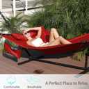 TegerDeger 12FT 2 Person Hammock Large Hammock 450LB Capacity Hardwood Spreader Bar & Nylon Rope for Outside, Patio, Garden, Backyard, Beach, Poolside - Red