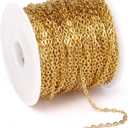 33 Feet 18K Gold PVD Plated Stainless Steel Cable Chain Bulk, 2mm 304 Stainless Steel Flat Cable Link Chains Roll Spool for Jewelry Making Necklace DIY Craft (2.0mm width)