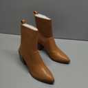 Womens Chunky Stacked Heel Ankle Boots Pointed Toe Booties Slip On Ribbed Knit Sock Boot (11, Light Brown)