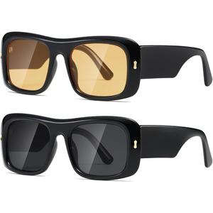 Kimorn Sunglasses for Women Men Trendy Retro Fashion Sun Glasses 90s Vintage Y2K Oversize Square Frame Shades, Black Yellow,Black Grey