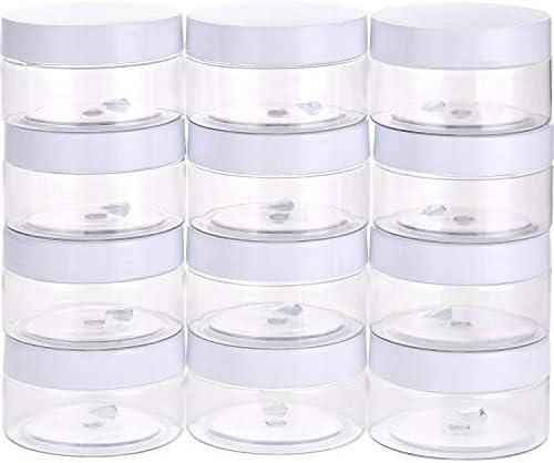 SATINIOR 12 Pack 2 oz Plastic Container Jars with Lids Round Clear Travel Cosmetic Container Jars for Toiletries, Lotion, Cream, Ointment, Makeup, Rhinestone, Sample, Kitchen Storage(White)