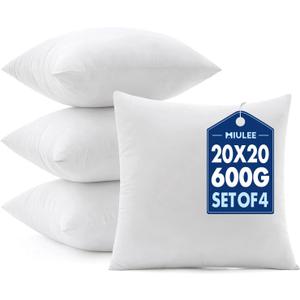 MIULEE Pillows Inserts, Pack of 4 20x20 Inch 100% Virgin Microfiber Filling Throw Pillows for Bed Couch Sofa