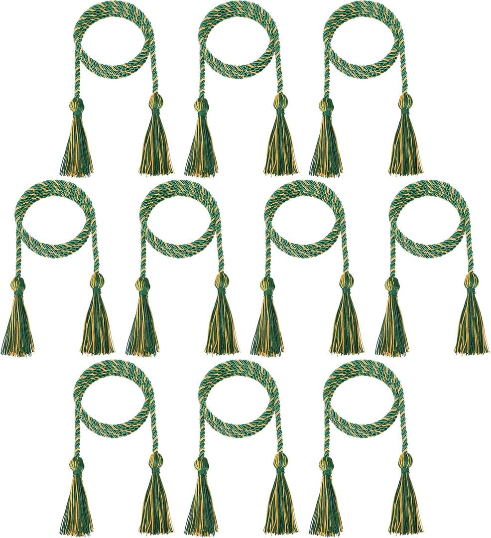 10 Pieces Graduation Cords Polyester Graduation Honor Braided Cords with Sewing Tassels for Bachelor, Master, Doctor 68" Long (Emerald Green Gold)