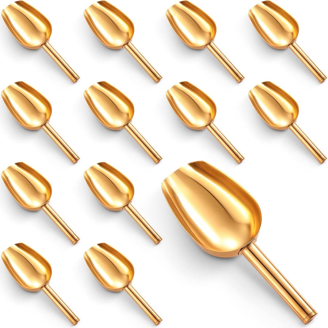 Roshtia 12 Pcs Gold Ice Scoops Stainless Steel Mini Scoop Candy Scoops for Kitchen Dispenser Buffet Jars, Scooping Coffee Bean, Sugar, Flour, Spice (5 oz)