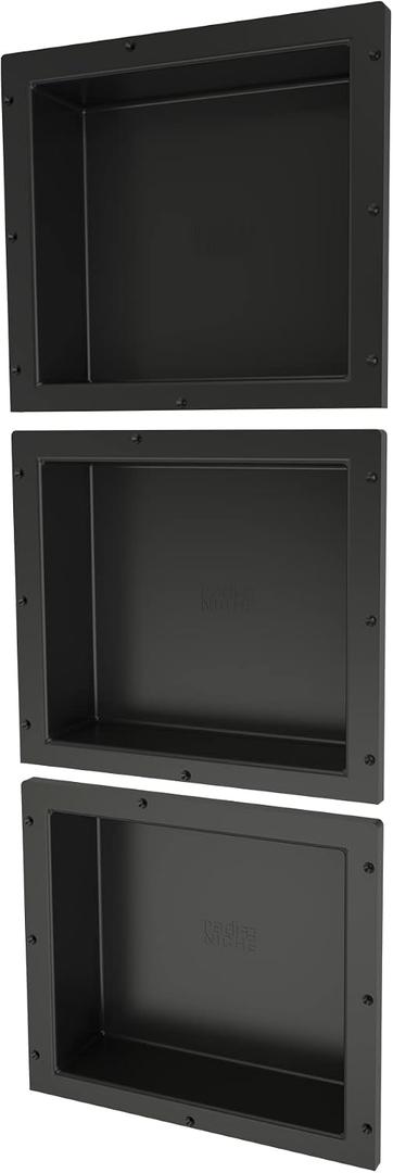 Tile Redi USA RNT1614S-14-14 Niche Triple Recessed Shower Shelf, Three Shelves, 42" H X 16" W, Black