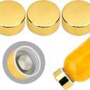 Zukro Replacement Metal Lids for Luxfuel/Brieftons/Sursip 10oz/16oz/18oz/24oz Glass Water Bottles, Stainless Steel Cap Fits For Bottles With Mouth Opening 1.49 Inch, Leak-Proof, Set of 3 Gold