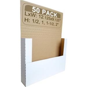 50 Pack Corrugated Book Mailer, 12-1/8" x 9-1/8" x 2" Height Adjustable Shipping Boxes, White (YD1292E50)