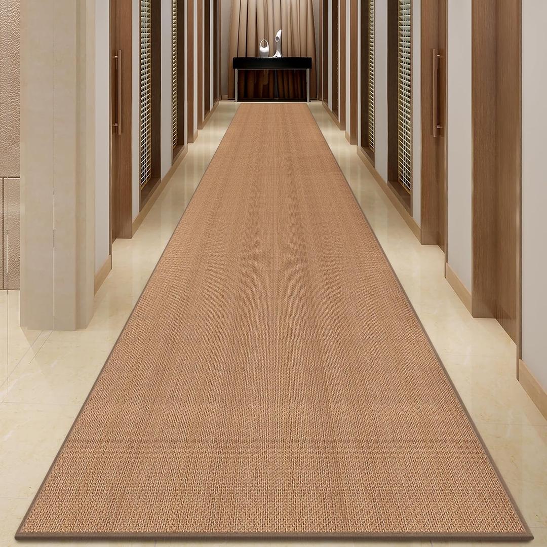 18ft Hallway Runner Rug Mat Non Slip, Rubber Backed Absorbent Floor Rug Carpets, Runner for Entryway Porch Backyard Dining Room, Camel