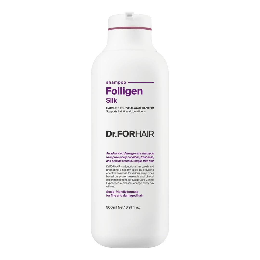 Dr.FORHAIR Folligen Silk Shampoo | Korean Haircare for Volume & Damage Care | Smooths and Softens Rough Hair | For Hair Thickening & Fuller Looking, 16.91 fl oz