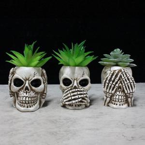 Simcat Succulent Pots with Drainage Mini Creative Skull Decor Resin Flower Pot 3 Cactus Planter Pots Succulent Plant Pots + Removable Drainage Stopper for Home Office Desktop Windowsill Dcor (Beige)