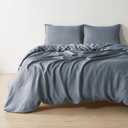 100% Pure European Flax Linen Duvet Set - 3 Pc King Size Duvet Cover with Shams - Breathable for Hot Sleepers, Durable Bedding Set - Corner Ties & Zipper Closure (King / California King, Slate)