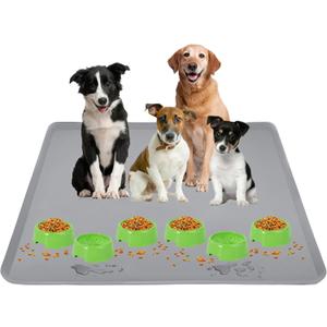 TidyFriend Pet Food Mat 30 x 36 - Pet Tray for Food and Water - Silicon Cat & Dog Feeding Tray - Large Non Slip Water proof Feeding Placemat - Easy to Clean (Light Grey)