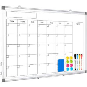 Monthly Calendar Dry Erase Whiteboard for Wall, 30" x 20" Double-Sided Large Calendar White Board, Magnetic Portable Hanging Board for Office, Home, School (Silver Frame)