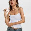 REORIA Womens Sexy Square Neck Tank Tops Adjustable Cami Shirts Summer Basic Double Lined Y2K Trendy Going Out Tops (White, S)