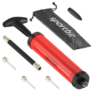 SPORTBIT Ball Pump for Sports Balls - Basketball Pump for Sport Balls - Football & Soccer, Basketball, Volleyball Pump, Swim Inflatables - Hand Air Pump with 3 Needles, Nozzle, Extension Hose, Pouch