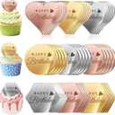45PCS Happy Birthday Cake Toppers, Mirror Acrylic Cupcake Toppers 3 Multi-shape & 3 Different Color Custom Cupcake Picks for Birthday Party Anniversary Pastries Decorations