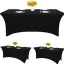 3 Pack Table Cloth 6ft Black Tablecloths for Rectangle Folding Table Spandex Fitted Stretch Table Cover Wrinkle Resistant Washable Table Protector for Party, Wedding, Banquet, Festival.