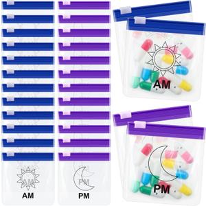 24 Pieces Pill Pouch Bags Zippered Set Reusable Translucent Medicine Organizer Sealing Travel Plastic Bags with Slide Lock for Storage(Purple, Blue)