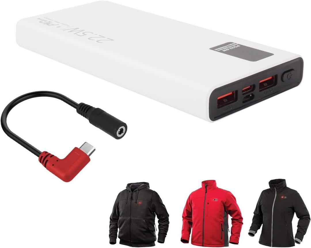 12V Heated Jacket Battery QC3.0 PD Power Bank with Step Up Adapter Charger Cable Compatible with Milwaukee, M12, Snapon, Craftsman, AEG Gear