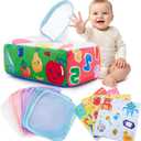 Baby Tissue Box Toy Montessori Baby Toys for Infant 0 1 2 3 4 5 6 7 8 9 Months Sensory and Crinkle Tissue Box Toy for Boys&Girls Toddler Early Learning Gifts