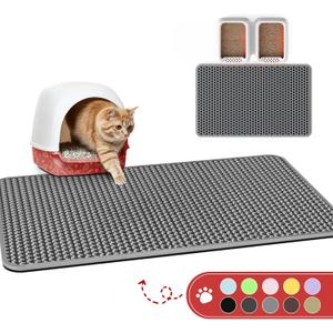 Cat Litter Mat - 46'' x 35'' Small Litter Trapping Mat, Easy to Clean Litter Box Mat, Waterproof, Urine-Proof, Non-Slip Kitty Litter Mats for Floor, Grey