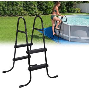 Threlaco 33 Inch Above Ground Pool Ladder 2 Step Steel Frame Swimming Pool Entry Exit Ladder Non Slip Metal Frame Steps, Weight Capacity 300lbs(Black)