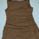 Ruched Sleeveless Dress, L, Brown 
