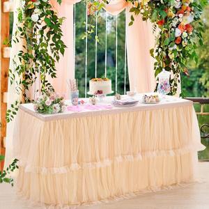 Champagne Tulle Tutu Table Skirt for Birthday Party 6ft Baby Shower Table Cloth for Wedding Bridal Shower Banquet 2 Layer (L6(ft)* H30in)
