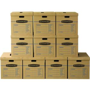 Bankers Box Large Classic Moving Box 10 Pack, Reinforced Handles, Tape-Free Assembly, Box with Lid, 21-in x 17-in x 17-in (7718202)