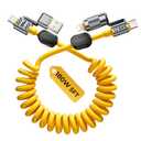 Coiled Cable & Clip 4-in-1 USB C Cable 180W Compatible with Lightning Cable Fast Charging & Data Transfer, Support to CarPlay & Android Auto, 5FT Multi Cord Combo Charger for iPhone/iPad (Yellow)