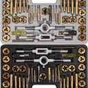 Brass Coated 80pcs SAE & Metric Tap and Die Set, Metric Standard Rethreading Tool Kit, Coarse and Fine Threads for Cutting External and Internal Threads, Essential Repair Tool Kit with Case