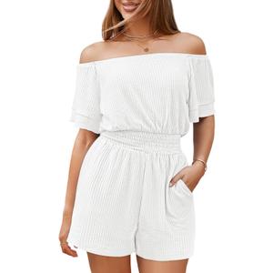 Fixmatti Strapless Jumpsuit Romper For Women Casual Off The Shoulder One Piece Outfits White XL
