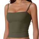 QINSEN Women's Double Lined Basic Tank Top Adjustable Spaghetti Straps Sleeveless Camisole Shirts (Green, XS)