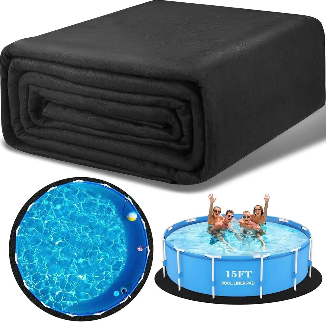 340G/M Thicker 15 FT Round Pool Liner Pad for Above Ground Pools, Heavy Duty Under Pool Padding, Eco-Friendly Pool Liner Mat, Durable Geotextile Material, Puncture Protection, Extend Pool Life