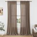 Guken Light Brown Linen Curtains 108 Inches Long 2 Panel Set Rod Pocket Semi Sheer Dining Room Cozy Bedroom Decor Cotton Look Country Rustic Farmhouse Boho Curtains 52x108