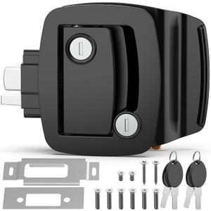 PAULINN Black RV Door Lock Replacement, Upgraded 100% Metal Door Handle Latch with Paddle Deadbolt fits Camper, Travel Trailer, Horse, Cargo Hauler 4 Keys