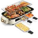 Pukomc Electric Indoor Grill,2 in 1 Indoor Grills for Kitchen with Grill Net & Non-Stick Cooking Removable Plate, Temperature Control, Dishwasher Safe, 1700W Smokeless Barbecue