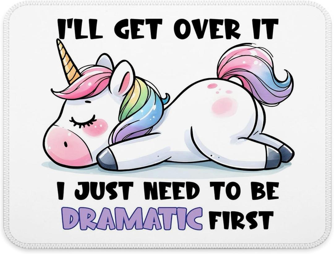 Cute Horned Horse Mouse Pad, I'll Get Over It I Just Need to Be Dramatic First Mouse Pads for Work Wireless Mouse Computers Laptop Desk Accessories, Funny Office Supplies, 9.5x7.9 Inch