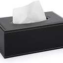 Sumnacon Tissue Box Cover Rectangle Leather Tissue Box Stylish Tissue Box Holder with Magnetic Bottom, Decorative PU Tissue Cover for Bathroom Living Room Bedroom Table Desk Home Office Car, Black