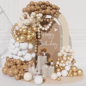Neutral White and Gold Balloon Arch Kit-DIY 170pcs Boho Brown Sand White Chrome Gold Balloons Garland Kit for Birthday, Christening, Baby Shower, Bridal Shower, Engagement Party Decorations