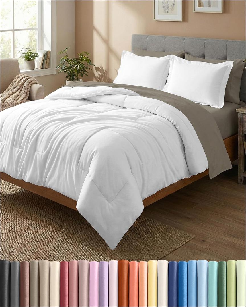 King Comforter Set - 3 Piece Bed Set for All Seasons - 1 Soft Quilted Comforter with Corner Tabs & 2 Pillow Shams - Comfy, Cozy & Breathable - Premium Down Duvet Insert - Oeko-TEX - King Size, White