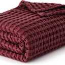 Bedsure Cooling Cotton Waffle Queen Size Blanket - Lightweight Breathable Blanket of Rayon Derived from Bamboo for Hot Sleepers, Luxury Throws for Bed, Couch and Sofa, Dark Red, 90x90 Inches
