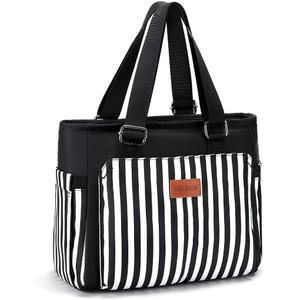 Large Women Lunch Bags for Work/Insulated Adult Lunch Box for Women/Leakproof Cooler Lunch Tote Bag with Storage Pocket. Reusable Lunch Cooler Purse for Work Picnic Hiking 12L, Black Stripes