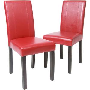 Roundhill Furniture Urban Style Solid Wood Leatherette Padded Parson Chair, Red, Set of 2