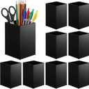 10 Pack Black Acrylic Pen Holder for Desk, Makeup Brush Holder Acrylic Pencil Cup Desktop Stationery Organizer for Office Home Brushes Markers Pen Organizer