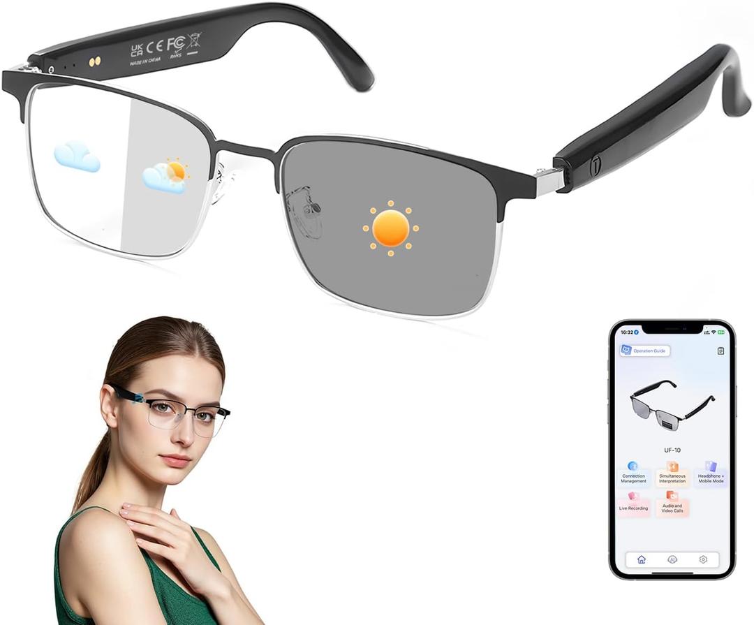 Smart AI Translator Glasses, Clear Blue Light Glasses for Woman Men, Simultaneous Interpretation Eyeglasses for 110+ Languages, Real-Time Translation, Remote Shooting,AI Smart Sunglasses for Travel -S