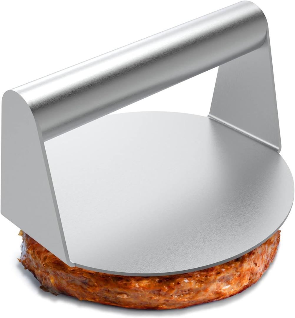 Stainless Steel Burger Press, 5.5 Inch Round Smasher, Non-Stick Smooth Hamburger Press Flat Bottom Without Ridges, Bacon Grill Perfect for Top Griddle Cooking