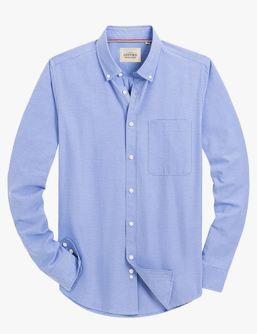 2pcs Alimens & Gentle Mens Solid Oxford Shirt Long Sleeve Dress Shirt Work Casual Button Down Shirts with Pocket, Small