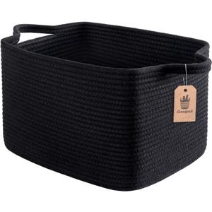Goodpick Woven Storage Baskets for Organizing, Cotton Rope Organizer for Living Room Bedroom, Black Laundry Basket with Handles, Stylish Gift Baskets for Baby Boys, 13"x10"x9"
